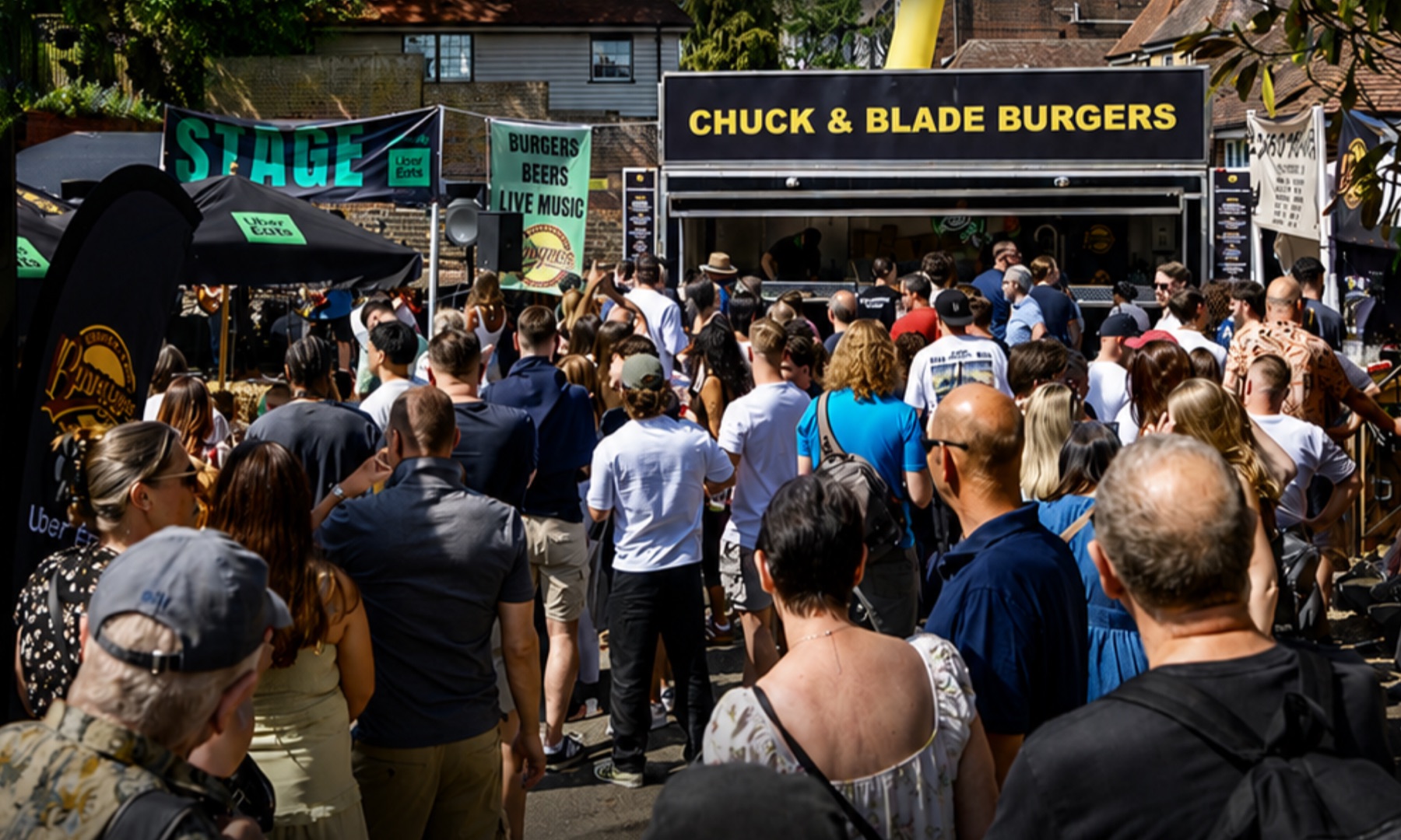 Chuck and Blade food trailer serving a busy event